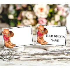 RUSTIC WESTERN COWBOY BOOTS & HAT WEDDING PLACE CARDS, TAGS or ESCORT CARDS #447