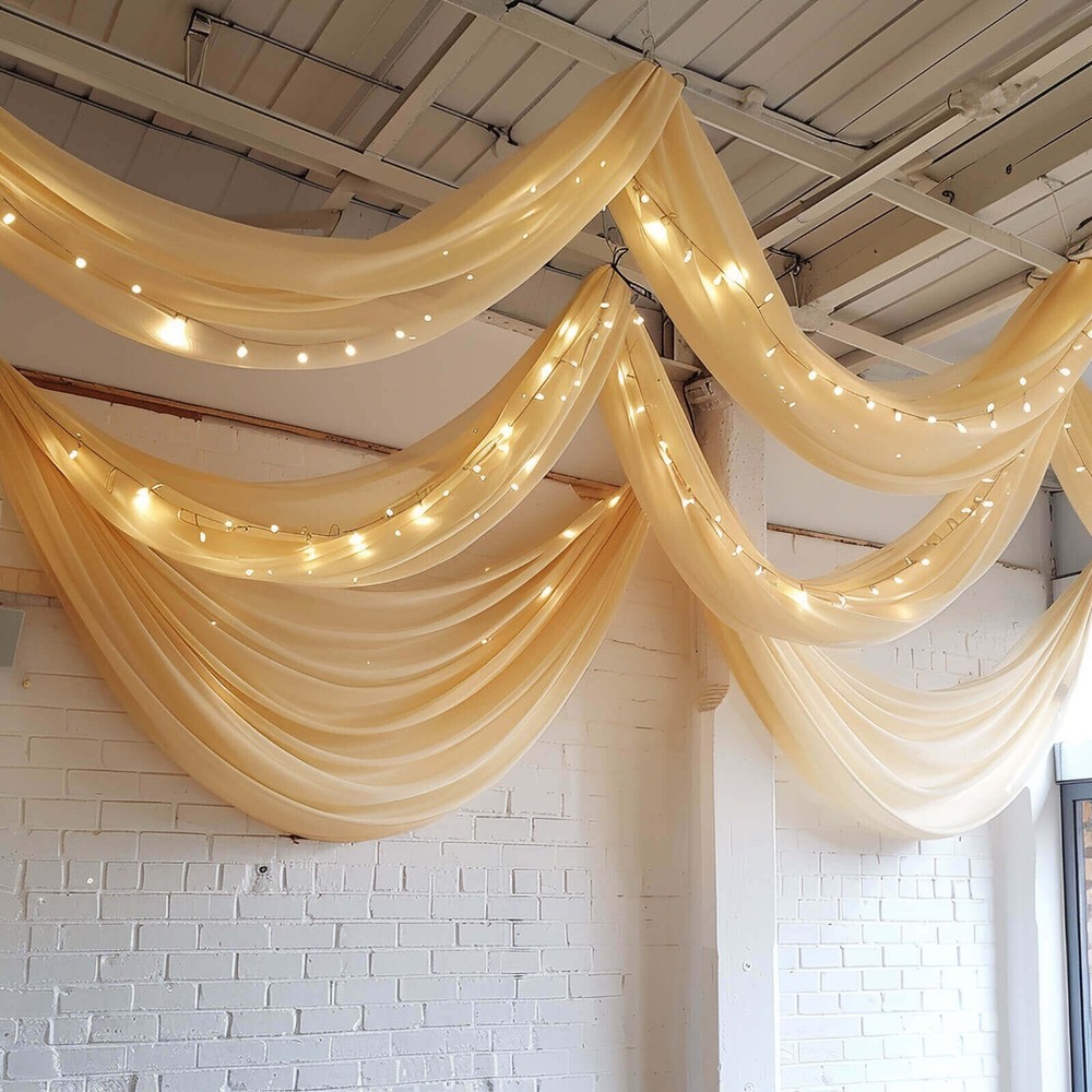 5ft x 32ft CHAMPAGNE Premium Chiffon Sheer Backdrop CURTAIN PANEL Drape Party