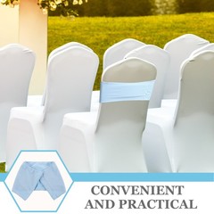 20Pcs Reusable Elastic Chair Sashes Bands Stretchy Chair Ties for Party Sky Blue