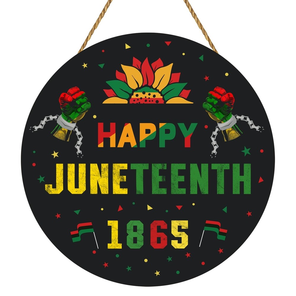 Juneteenth Decorations Wooden Happy Juneteenth 1865 Hanging Sign Juneteenth W…