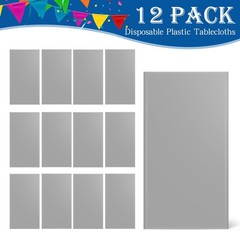 12 Pack Silver 54 x 108 Inch Disposable Plastic Tablecloths Rectangular Table…