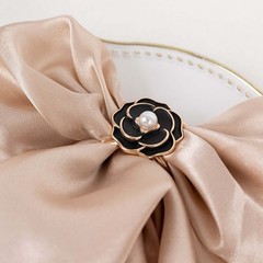 10 BLACK Pearl Floral Metal Napkin Rings GOLD Rim Party Decorations Wedding