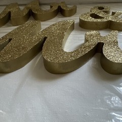 3 Pc Mr & Mrs Tabletop Wedding Decoration Wood Freestanding Letters Gold Glitter