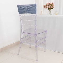PREMIUM DUSTY BLUE 5 Velvet Ruffled STRETCHABLE CHAIR SASHES Wedding Party Home