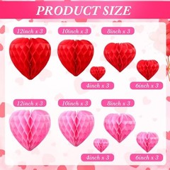 30 Pcs Heart Honeycomb Party Decorations Tissue Paper Heart Shaped Red Pink