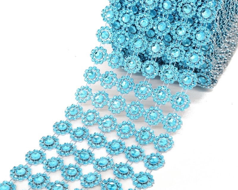 10YD Turquoise Diamond Bling Mesh Rhinestone Ribbon Wrap Wedding Decoration 4″