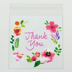 100 White Clear PVC Cookie Candy Bags With “Thank You” Floral Print Party