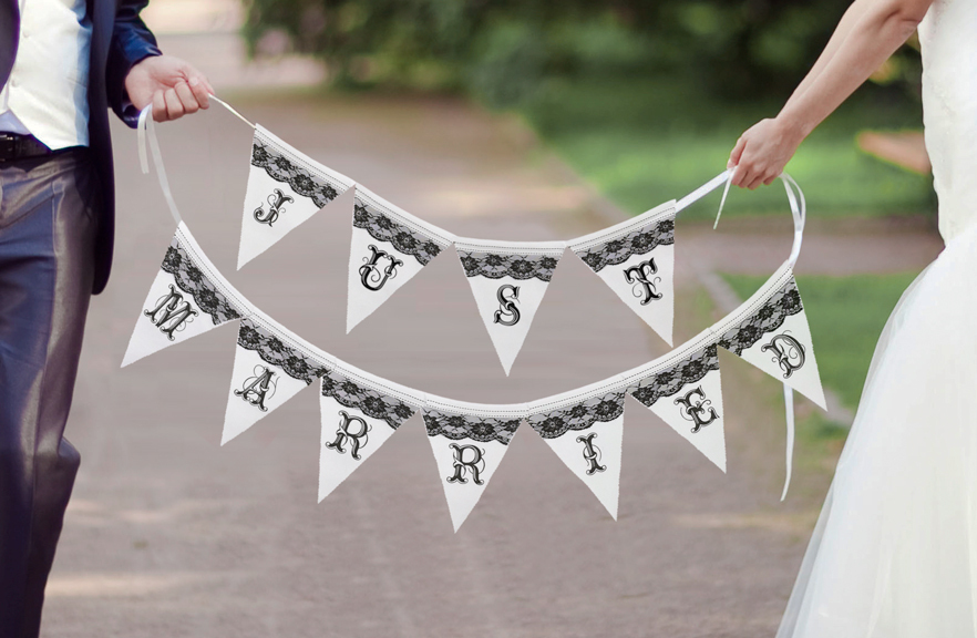 Elegant Black and White Just Married Banner | Wedding Decor