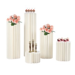 5*Wedding Decoration Flowers Stands Cylinder Cardboard Flower Vase w/ PVC Plates