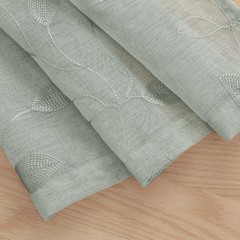 HOMEIDEAS Sage Green Sheer Kitchen Curtains 52 x 45 Inch Length 2 Panels Embr…