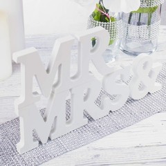 White Wooden Mr and Mrs Signs Wedding Present for Party Table Top Dinner Deco…