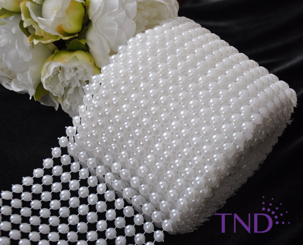 8MM PEARL MESH WRAP ROLL FLAT BACK PEARL TRIMMING RIBBON – 12 ROWS