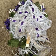 Artist Crafted Beautiful Wedding Bouquet Pd. $525.00- White Roses Purple Flowers