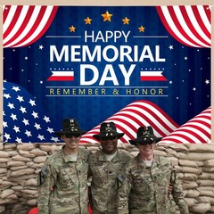 Memorial Day Decorations Banner 72″ x 48″ Backdrop Remember and Honor Happy M…