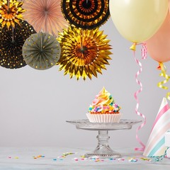 8Pcs Hanging Paper Fans Party Set Decoration for Birthday Gold Black Gray