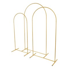 Set of 3 Metal Arch Backdrop Stand Gold Beige Wedding Party Arch Backdrop Stand