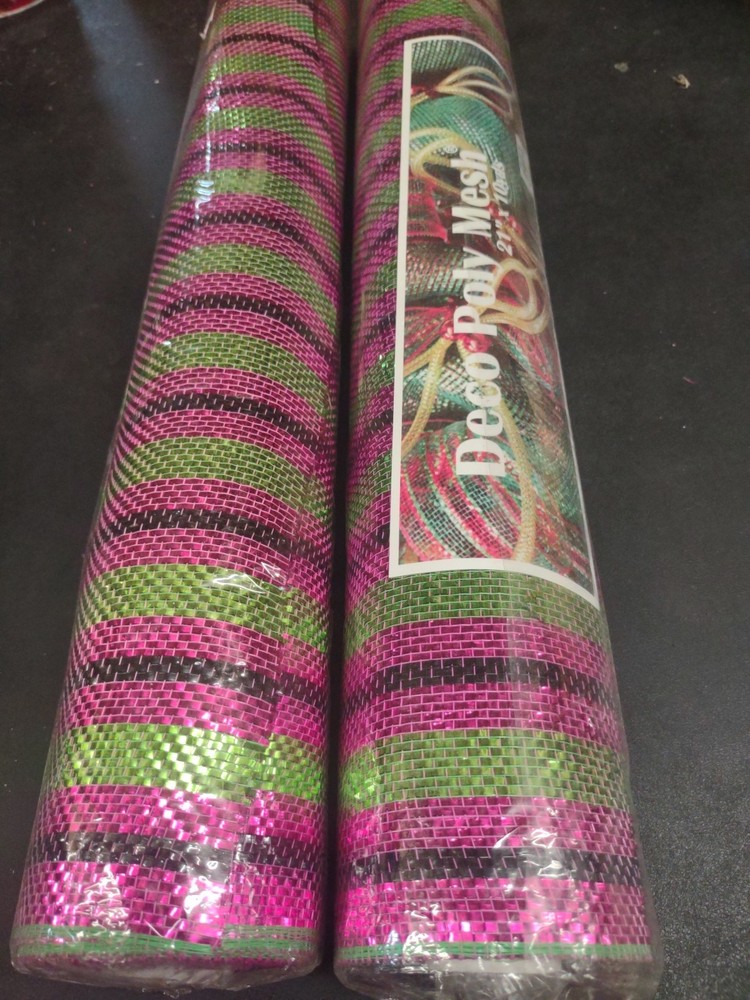 2 Rolls Deco Mesh, 21″ Craig Bachman Quality, 30′ Hot Pink, Black, & Lime Green