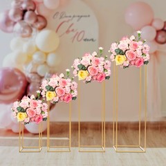4 Piece Flower Stand Set Gold Metal Rectangular For Wedding Party Table Decor