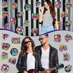 Seajan 60 Pcs Back to The 80s Party Decoration Retro 1980s Hip Hop Cutouts Ra…