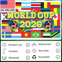 World Football Tournament Cup Celebration Backdrop 43X71 Inch 2026 Vibrant Socce