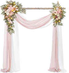 Champagne Pink Wedding Arch with Drapes & Artificial Flowers – Set of 4
