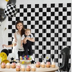 Race Car Foil Fringe Curtains Backdrop Birthday Party Decorations, 2 Pack 3.2…