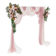 Ceiling Drapes Wedding Arch Draping Fabric Chiffon Decor w/ Artificial Flowers