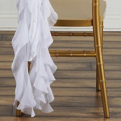 White Premium Curly Chiffon CHAIRS Covers Cap SASHES Bows Ties Wedding Home