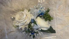 Blue New boutonnière Prom Flower Homemade Diamonds Real Like White Roses