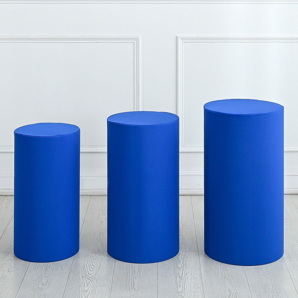 Set of 3 Cylinder Spandex Stand Covers, Sapphire Blue, Elastic Fabric-Small