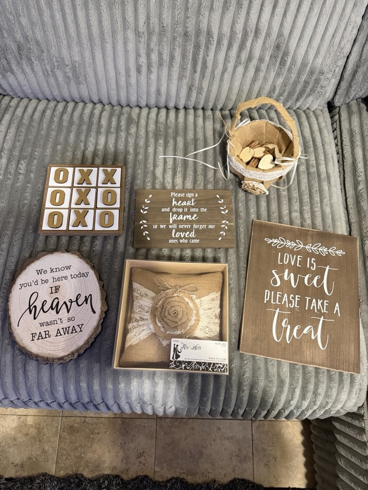 Rustic Burlap Lace Wedding Decor Bundle Memory Table Signs Set