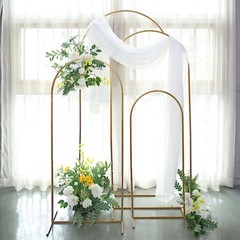 4 Gold Metal Floral Display Frame Round Top BACKDROP STAND Arch Set Party Events