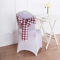 10 Burgundy on White Gingham Buffalo Plaid Polyester CHAIR SASHES Decorations