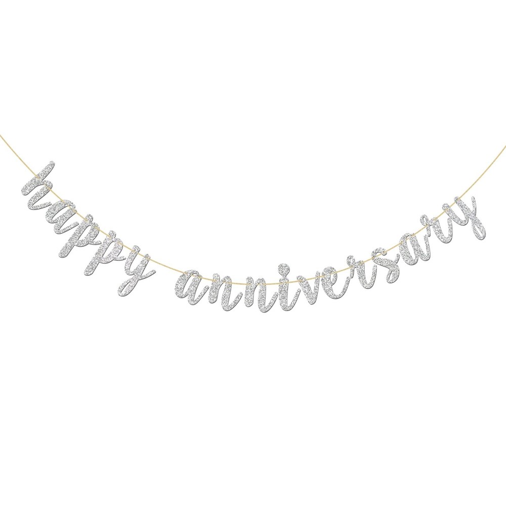 Glitter Silver Happy Anniversary Banner – Anniversary Sign – Birthday Banner …