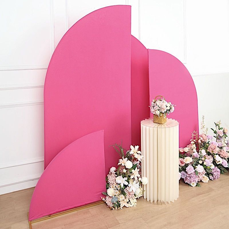4 Matte FUCHSIA Fitted Spandex Half Moon Wedding Arch Backdrop STAND COVERS