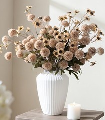 Fake Kiku Flowers, Faux Silk Pompon Mums Artificial Flowers,