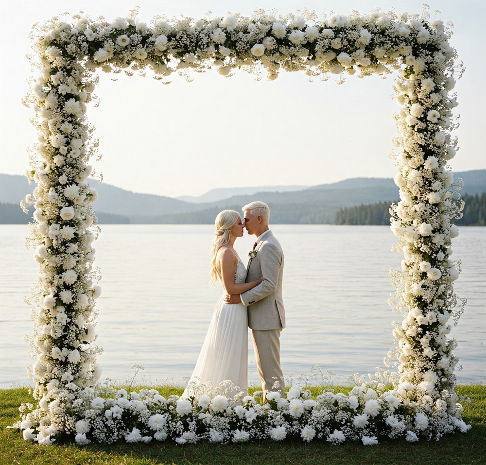 Square Wedding Arch hanging Flower White Metal Stand for Wedding party Ceremony