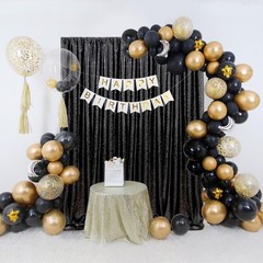 Seamless Black Sequin Curtain Set 2FTx8FT for Wedding and Event Decorations