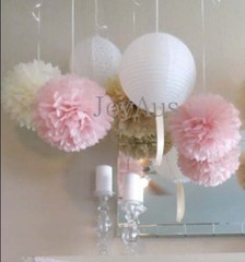 12x 30cm pink cream paper pom poms white paper lantern wedding baby shower decor