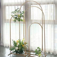 4 Gold Metal Floral Display Frame Round Top BACKDROP STAND Arch Set Party Events