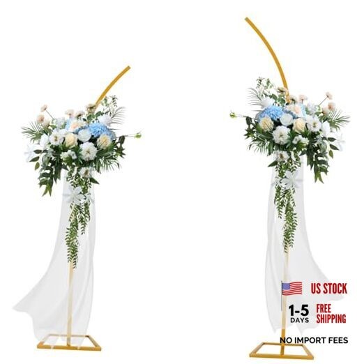 YIJXPOIN Flower Arch Stand Kit for Wedding, 8FT & 6.2FT Metal Half Gold