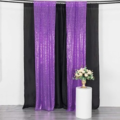 2 PURPLE 8ft x 2ft Sequined Backdrop Curtain with Rod Pockets Wedding