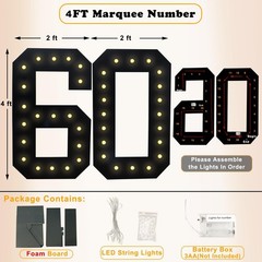 4FT Marquee Light Up Numbers, Black Giant Marquee Number Big Mosaic Number fo…
