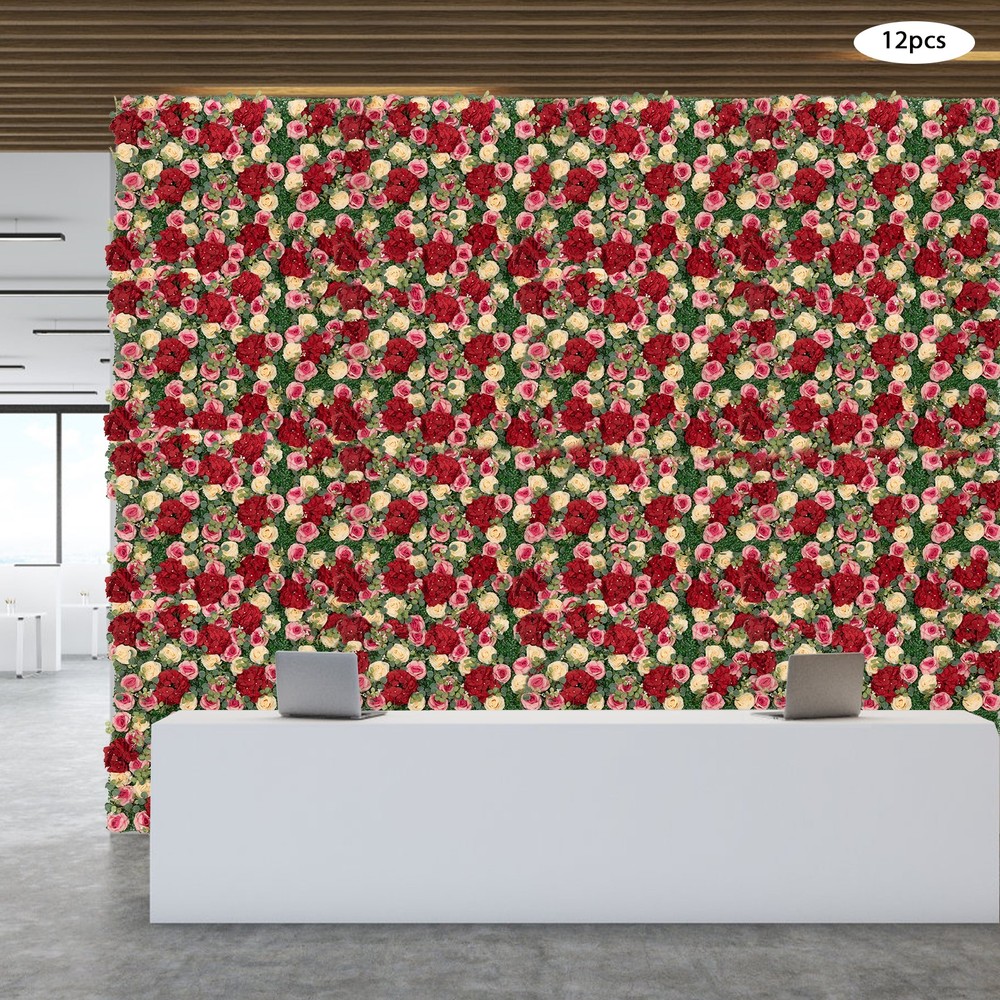12 Pcs Artificial Flower Wall Panels Faux Hanging Floral Backdrop Decor 40*60cm