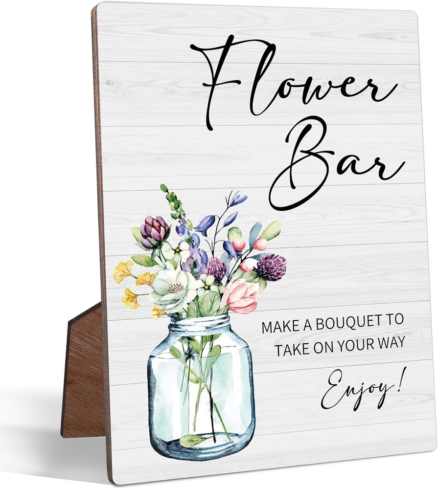 Flower Bar Sign with Stand and Hook, Floral Bridal Shower Decorations, Bloom Bar