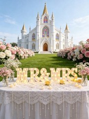 6pc Mr & Mrs LED Marquee Letters Battery Warm White Wedding Deco