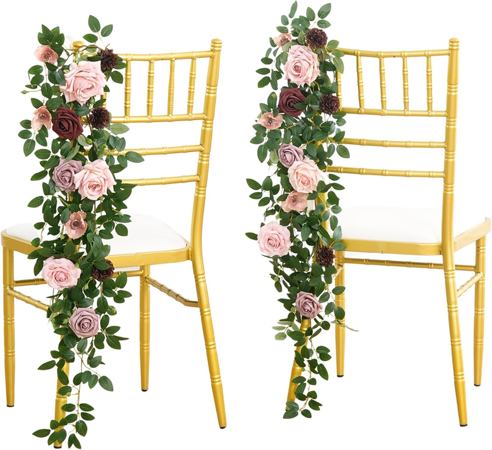 Burgundy & Beige Faux Rose Pew Flowers for Wedding Chair Decorations – 4 Pcs