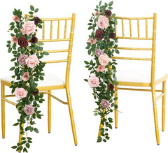 Burgundy & Beige Faux Rose Pew Flowers for Wedding Chair Decorations – 4 Pcs