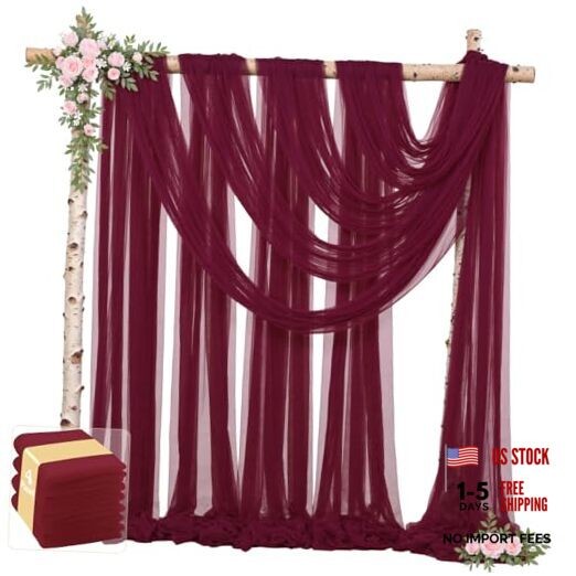 4 Panels Wedding Arch Draping Fabric 30″ x W(30″) x H(19ft), 4 Panels Burgundy