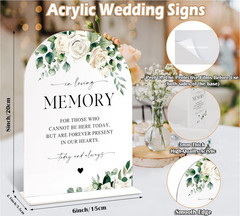 In Loving Memory Sign for Wedding Memorial Table, Elegant White Rose and Eucalyp